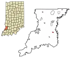 Location of Wheatland in Knox County, Indiana.