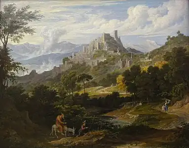 Landschaft bei Olevano mit reitendem Mönch, (1830)