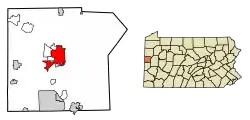 Location of New Castle in Lawrence County and the U.S. state of Pennsylvania.