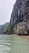 Triassic-Jurassic aged limestone of Malajon Island (Black Island) with a wave-cut notch at its base