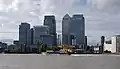 Looking across to Canary Wharf from the Thames Path in Greenwich. November 2013.