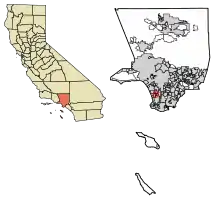 Location of Lawndale in Los Angeles County, California.