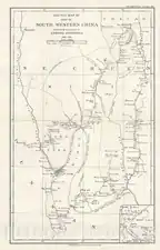 1900 map illustrating Amundsen's journey in Sichuan, East Tibet and Yunnan.