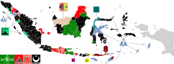 Map of the election results by cities and regencies