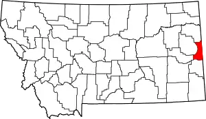 State map highlighting Wibaux County