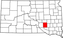 Map of South Dakota highlighting Aurora County