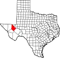 Map of Texas highlighting Reeves County