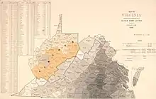 Image 29Map of Virginia dated June 13, 1861, featuring the percentage of slave population within each county at the 1860 census and the proposed state of Kanawha (from West Virginia)
