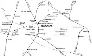 Hazel Grove railway station (Midland Railway) is located in Stockport railways
