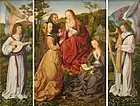 Master of Frankfurt, Mystic Marriage of Saint Catherine with Saints and Angles, ca. 1500–1510, oil on panel, 27+1⁄2 by 18+3⁄4 inches (70 cm × 48 cm), San Diego Museum of Art.