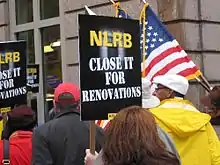 Image 38Union members picketing recent NLRB rulings outside the agency's Washington, D.C., headquarters in November 2007.