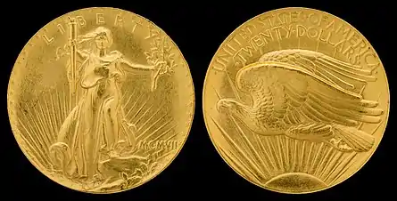 About two dozen of the ultra high relief 1907 double eagles were struck.