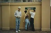 Image 124Trio in 1995 wearing neutral-colored tops and relaxed-fit, slim-leg pants and jeans. (from 1990s in fashion)