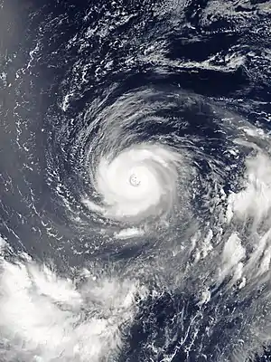 Image 12Typhoon NoruPhotograph credit: NASA; edited by MeowTyphoon Noru was the second-longest lasting tropical cyclone of the northwest Pacific Ocean on record. The fifth named storm of the 2017 Pacific typhoon season, it formed on July 19 and reached peak intensity on July 31 with 175 km/h (110 mph) 10-minute sustained winds. By this time, as shown in this satellite image, the typhoon was located south of Iwo Jima, and had taken on annular characteristics, with a symmetric ring of deep convection surrounding a 30 km (19 mi) well defined eye and fairly uniform cloud top temperatures. Traveling northwestward over an area of low ocean heat content, the eye became enlarged and ragged as the system weakened. By the time Noru made landfall over Wakayama Prefecture, Japan, on August 7, it had been downgraded to a severe tropical storm. It then dissipated over the Sea of Japan on August 9 as an extratropical cyclone.More selected pictures