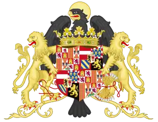 The Eagle of Saint John and two lions, in an ornamented version of the coat of arms of Joanna I of Castile.