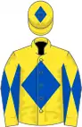 Yellow, royal blue diamond, diabolo on sleeves, diamond on cap