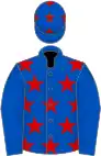 Royal blue, red stars, royal blue sleeves, royal blue cap, red stars