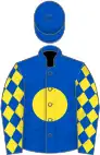 Royal Blue, Yellow disc, diamonds on sleeves