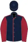 Dark blue, maroon seams and sleeves