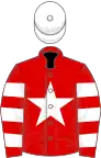 Red, White star, hooped sleeves, White cap