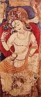 Painting of Maitreya Bodhisattva, Fondukistan, Afghanistan, circa 700 CE. National Museum of Afghanistan.
