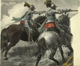 Cuirassiers of the early 1600s armed with flintlock horse pistols
