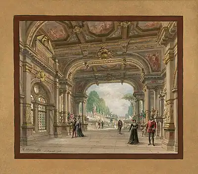 Image 75Set design for Act I of Les Huguenots, by Philippe Chaperon (restored by Adam Cuerden) (from Wikipedia:Featured pictures/Culture, entertainment, and lifestyle/Theatre)