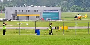 Eurocopter EC135 Lifeguard 9 (R) waiting for an emergency dispatch at the Ławica Airport.