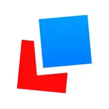 A five by five grid contains red and blue squares.
