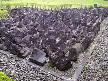 The scattered parts of Borobudur Temple at Karmawibhangga Museum. People still can't locate their original positions.
