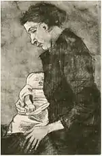 Sien Nursing Baby, Half-Figure, drawing, 1882, Private collection, (F1065)