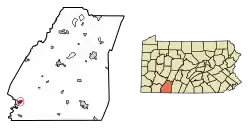 Location of Ursina in Somerset County, Pennsylvania.