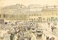 Targ za Żelazną Bramą ("Iron-Gate Square" Marketplace in Warsaw), watercolor, 1884(sic!) (National Museum in Warsaw)