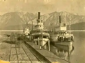 Rossland (in center), with Trail on left and Minto on right, between 1898 and 1900