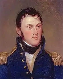 Man with sideburns in uniform coat with epaulettes