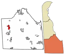 Location of Bridgeville in Sussex County, Delaware.