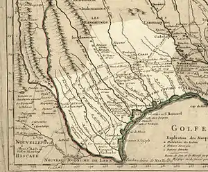 Image 17Texas in 1718, Guillaume de L'Isle map, approximate state area highlighted, northern boundary was indefinite. (from History of Texas)