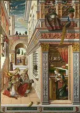 Annunciation with St. Emygdius (1486).  Carlo Crivelli.