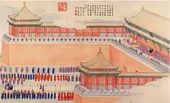 The Qianlong Emperor is presented with prisoners of the Jinchuan Campaign 1771-1776