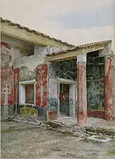 Watercolor of The Genaeceum of the House of Sallust (VI 2, 4) by Luigi Bazzani