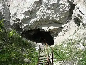 The entrance to the Orda Cave, the largest underwater gypsum cave in the world located in Ordinsky District