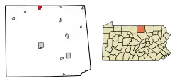 Location of Elkland in Tioga County, Pennsylvania.