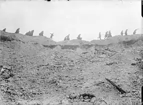 Troops passing Lochnagar Crater, October 1916