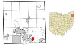 Location of Churchill in Trumbull County within the state of Ohio