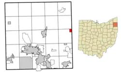 Location of Orangeville in Trumbull County within the state of Ohio