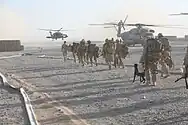 Marines from 2/8 board helicopters at Camp Dwyer, July 2, 2009