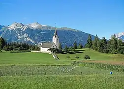 Versam's church as seen from a PostAuto trip.