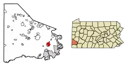 Location of Bentleyville in Washington County, Pennsylvania.