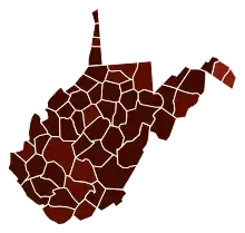 Image 6Racial plurality in West Virginia by county, per the 2020 U.S. census
Legend

 

Non-Hispanic White  70–80%  80–90%  90%+ 

 (from West Virginia)
