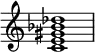 {
\override Score.TimeSignature #'stencil = ##f
\relative c' {
\clef treble
\time 4/4
\key c \major
<c e gis bes des>1
} }